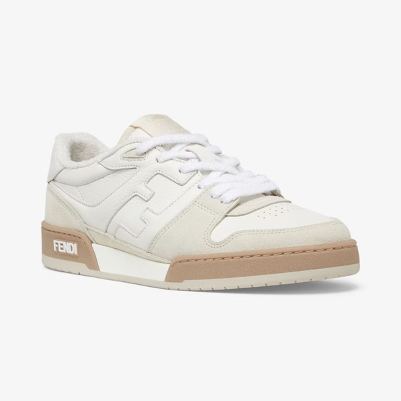 EUC Men’s Size 8 (Euro Sz 41) Fendi Match Low Top Suede Sneakers In White/Beige - Picture 5 of 17
